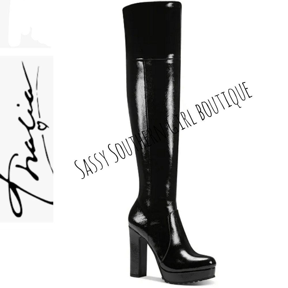 🆕⭐ Thalia Sodi black patent platform boots